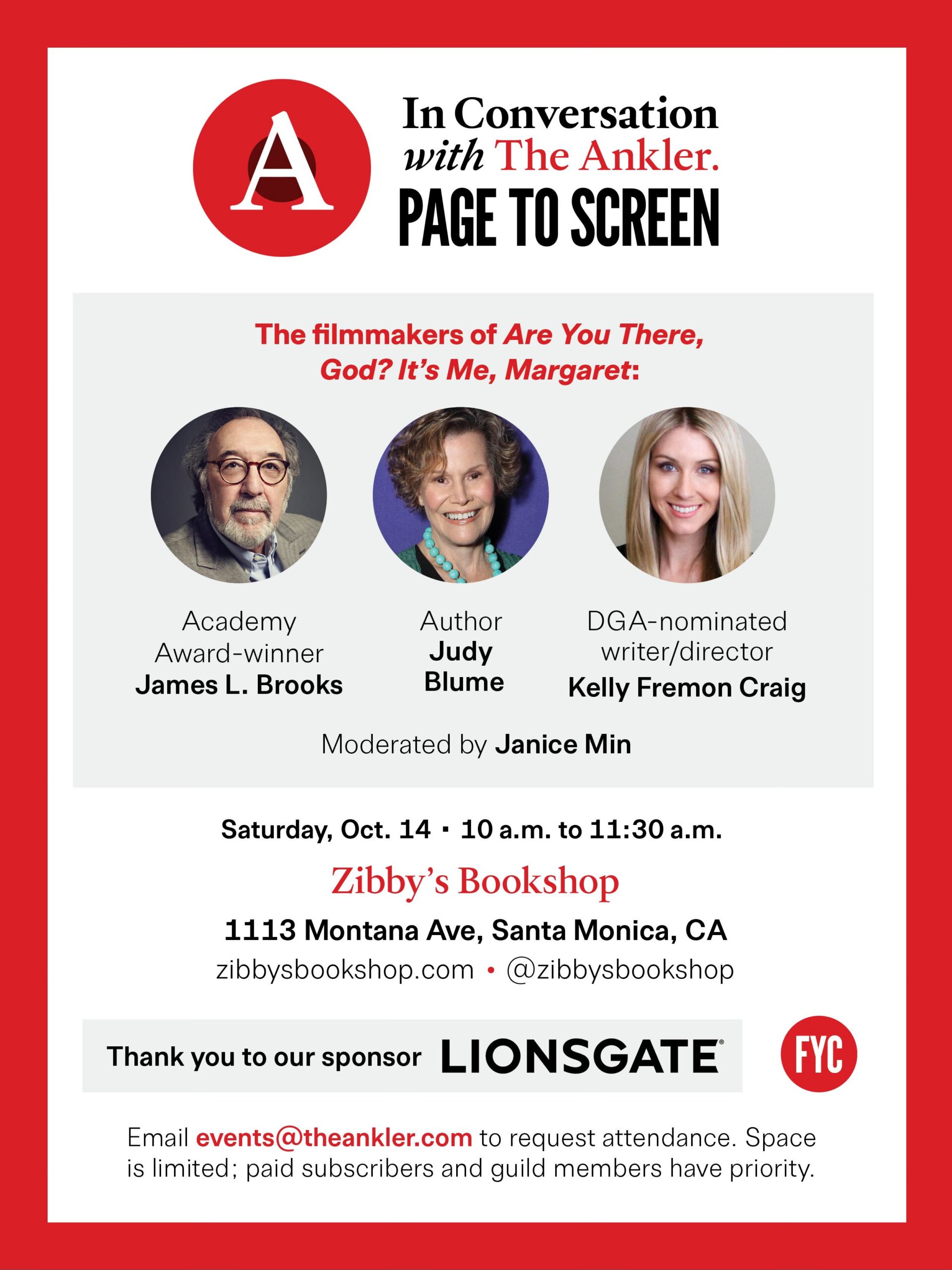In Conversation: James L. Brooks, Judy Blume & Kelly Fremon Craig