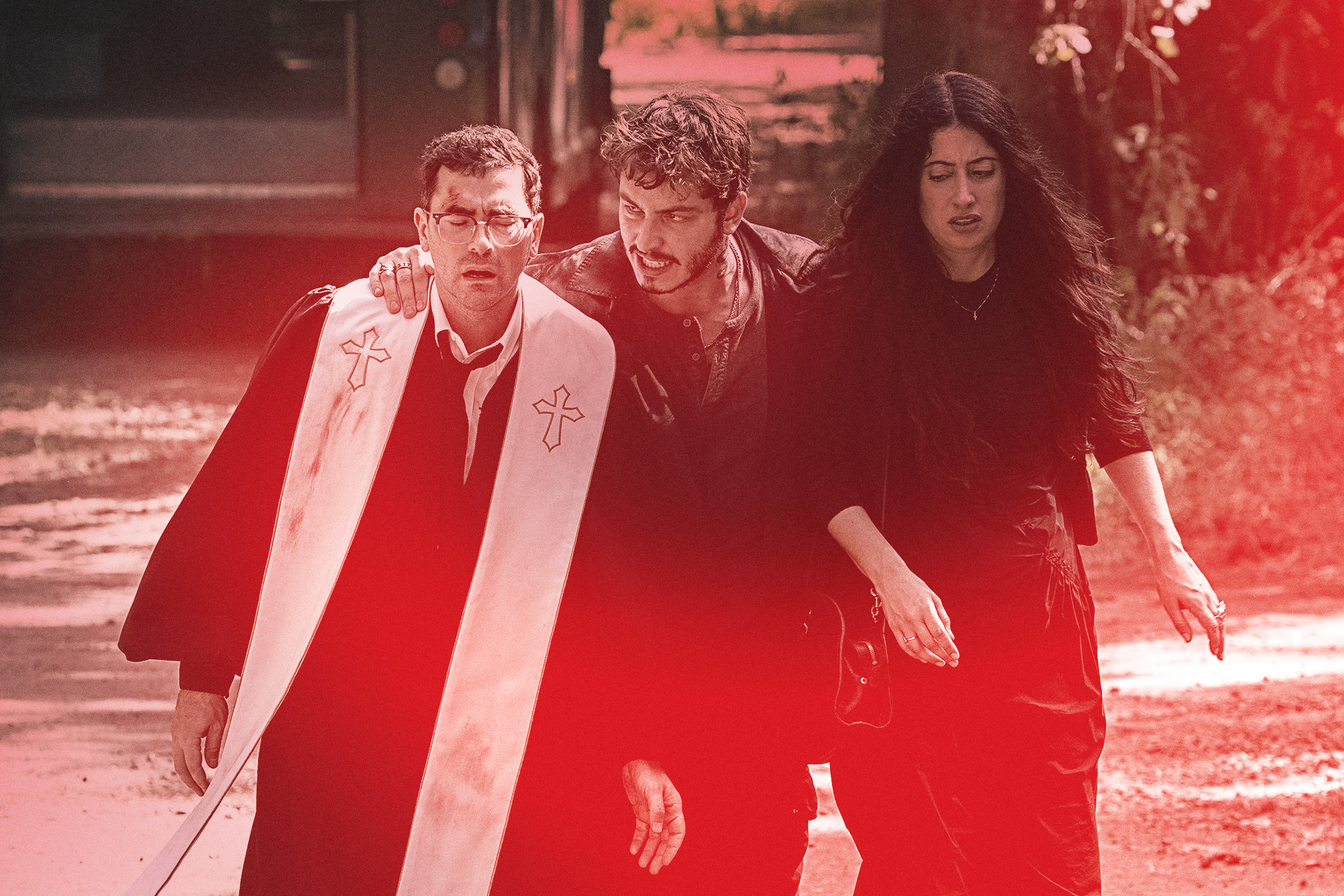 Dan Levy, Boran Kuzum and Taylor Ortega in 'Big Mistakes'