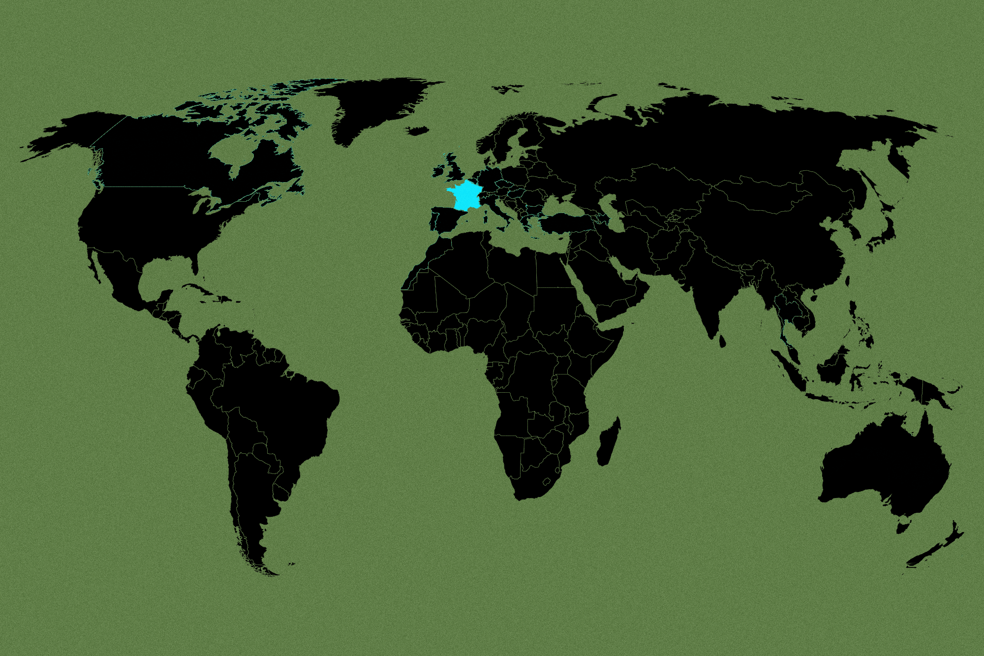 Map of the world with select countries highlighted on and off