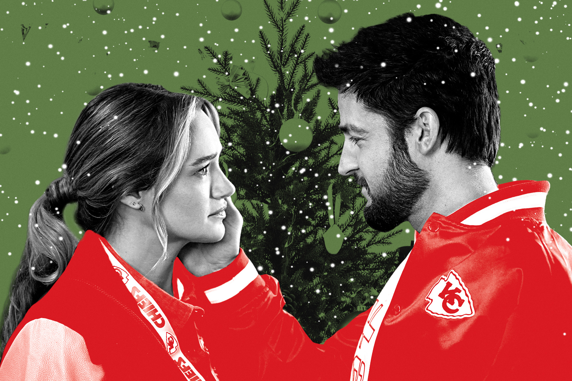 Hunter King and Tyler Hynes in 'Holiday Touchdown: A Chiefs Love Story'