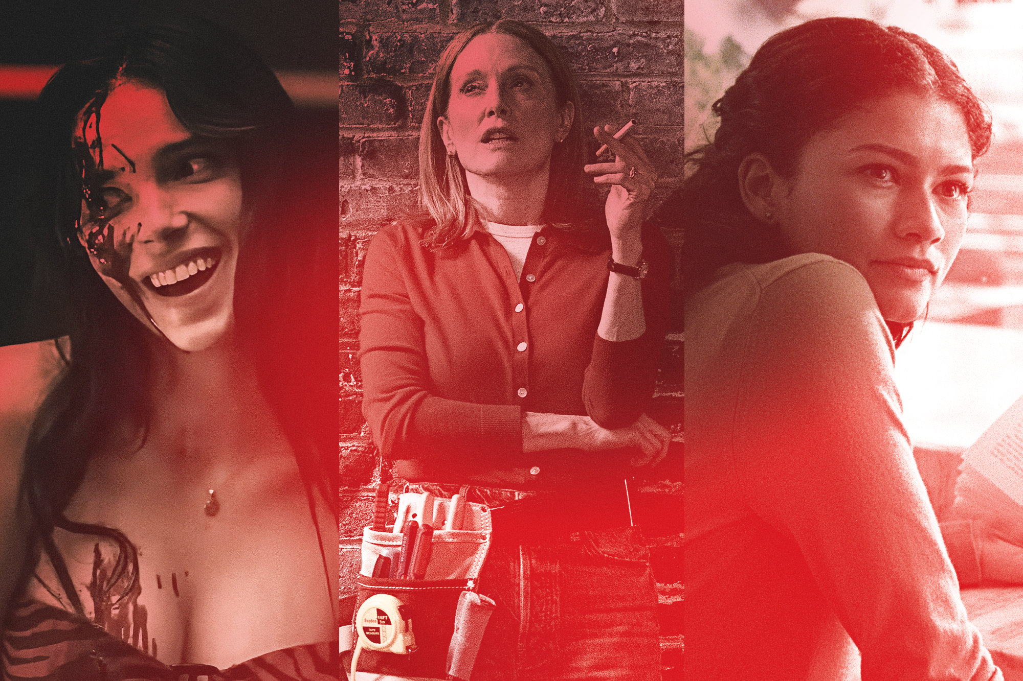 triptych: Inde Navarrette in 'Obsession', Julianne Moore in 'The Debut', Zendaya in 'The Drama'