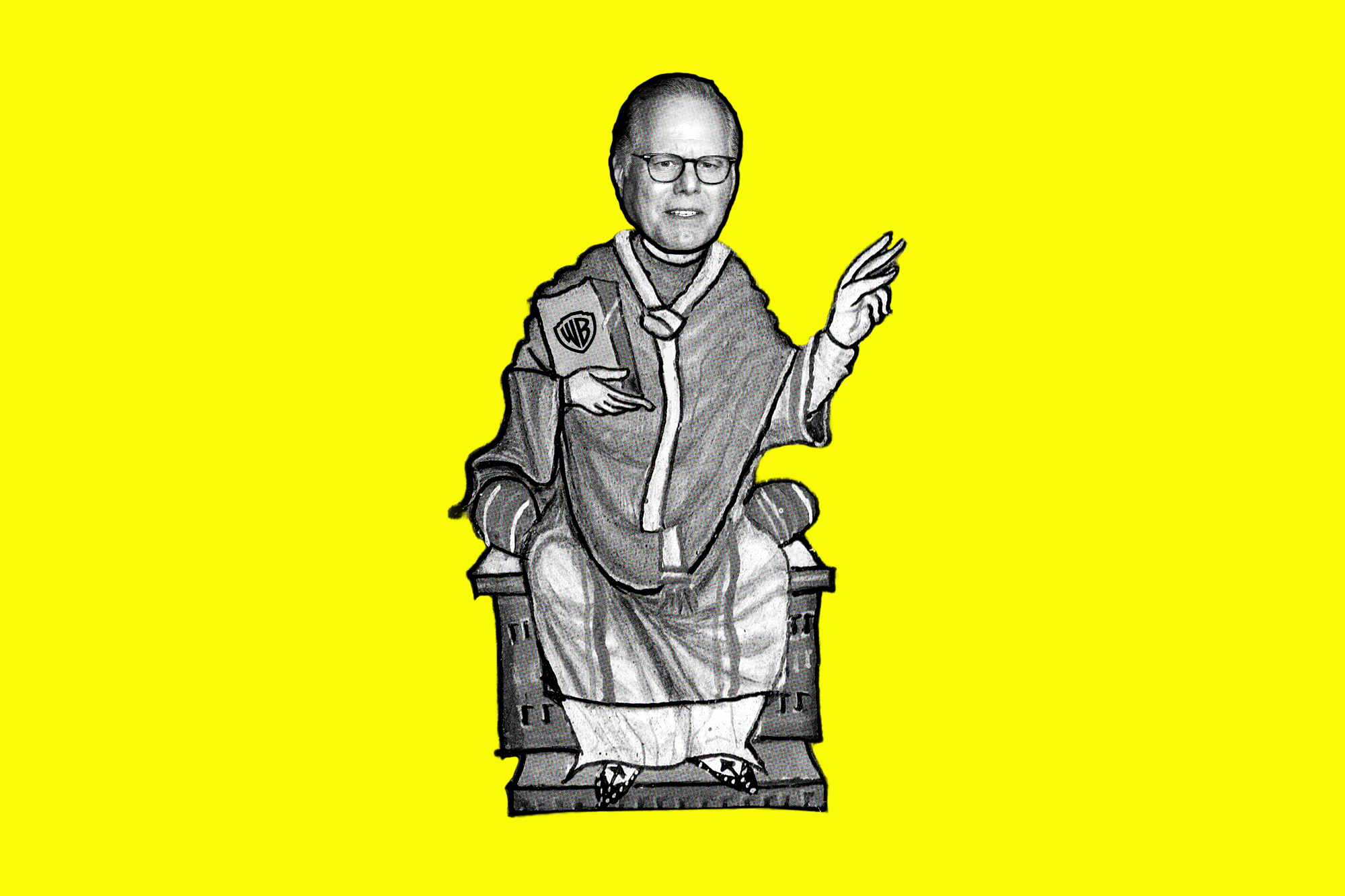 David Zaslav's face on the painted body of a medieval religious teacher