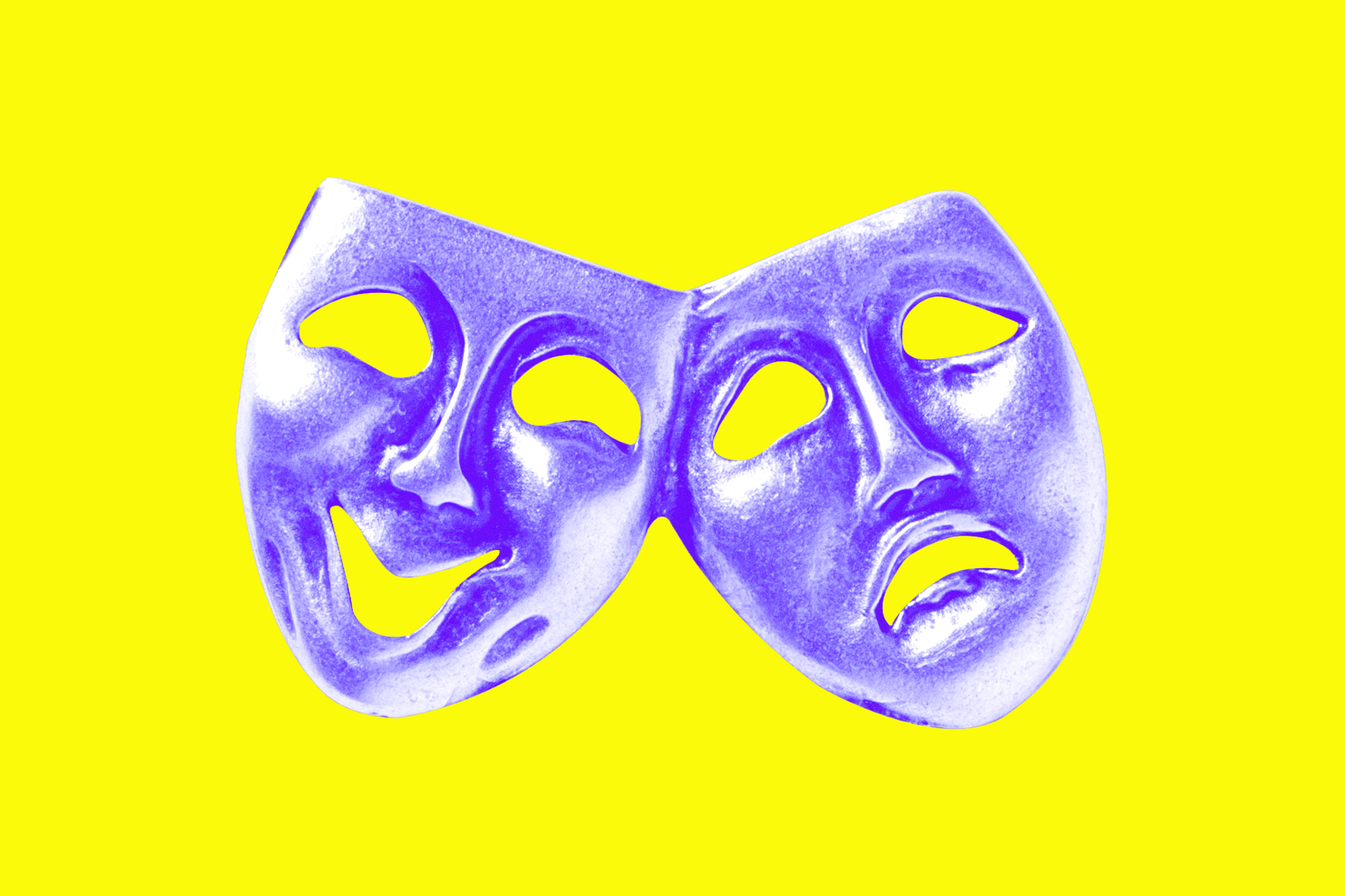 comedy and tragedy masks on a yellow background